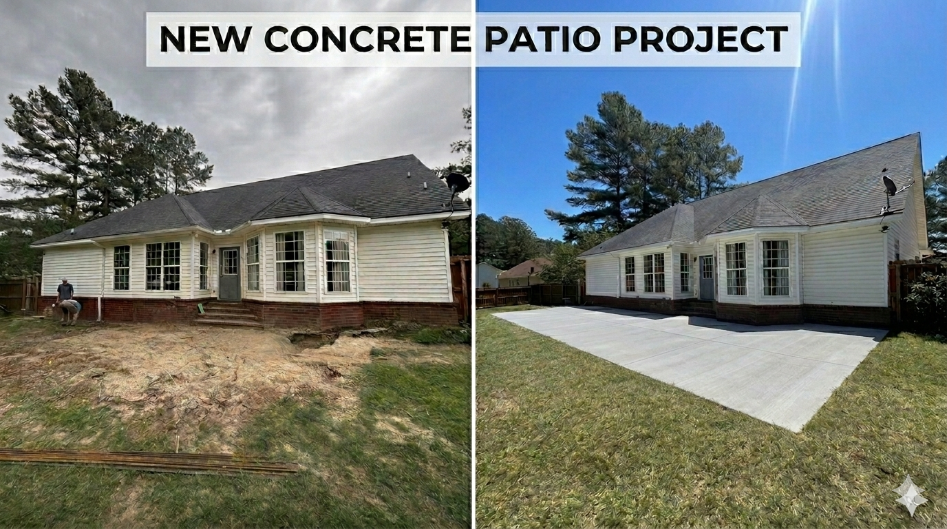 Before and after concrete project: New Concrete Patio