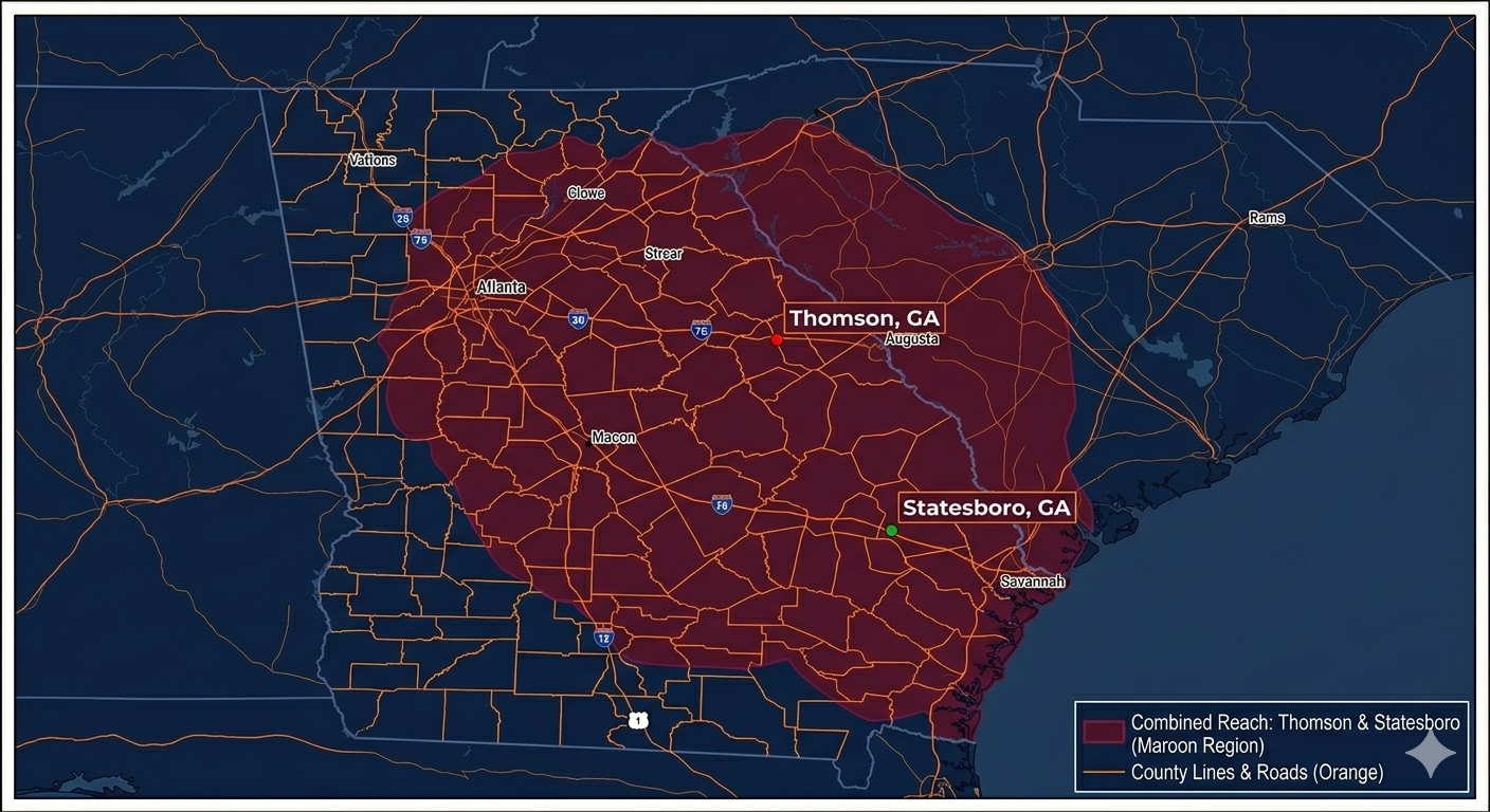 Aerial view of Georgia highways representing ClearSouth's service area
